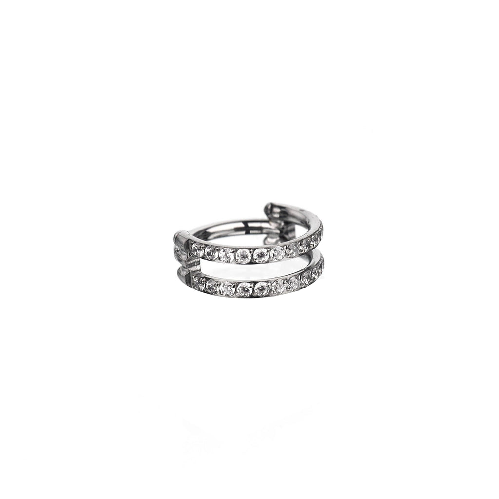Multicolored Double-Layer CZ Titanium Segment Hoop - Multicolored Double-Layer CZ Titanium Segment Hoop - Sliver / 8mm by CRUXJEWELRY