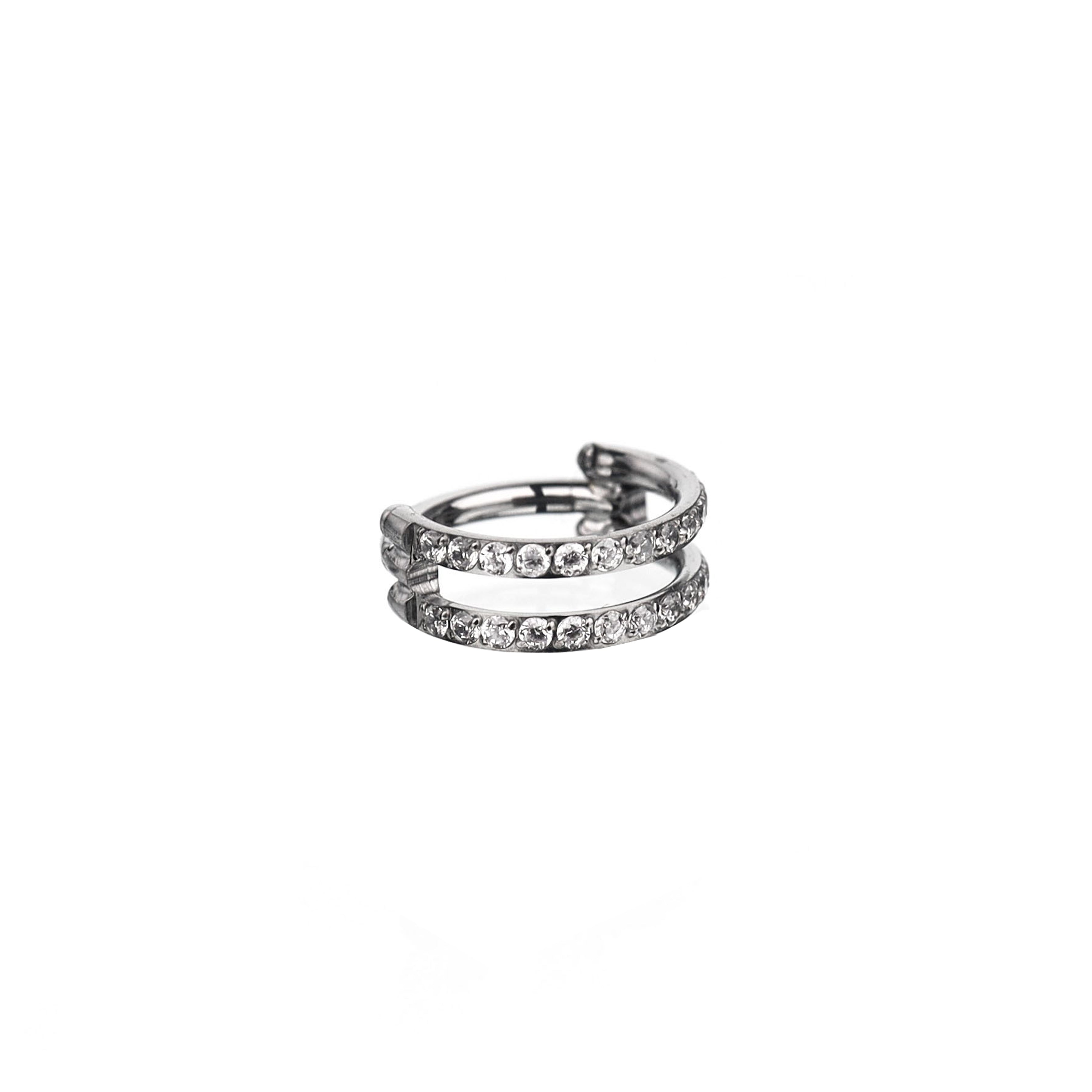 Multicolored Double-Layer CZ Titanium Segment Hoop - Multicolored Double-Layer CZ Titanium Segment Hoop - Sliver / 8mm by CRUXJEWELRY