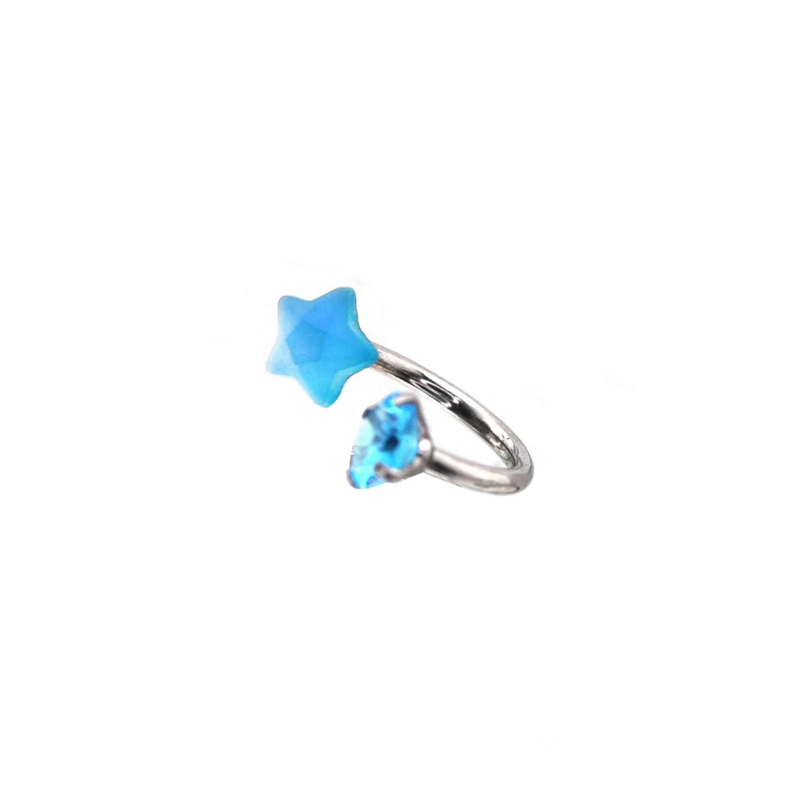 Pentagram CZ stainless steel internally threaded Horseshoe Ring - Pentagram CZ stainless steel internally threaded Horseshoe Ring - Blue / 8 mm by CRUXJEWELRY