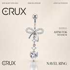 Heart-Shaped CZ Bow Tie Dangle Belly Ring