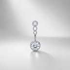 Anneau de nombril vintage en argent massif orné de quatre zirconias 