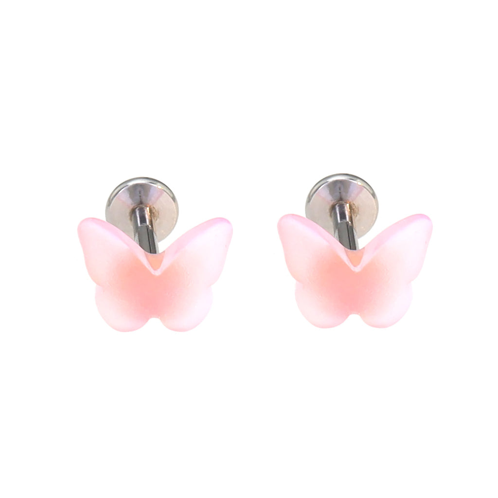 Colorful Resin Butterfly Internally Threaded Stud - Colorful Resin Butterfly Internally Threaded Stud - Pink / Set / 6mm by CRUXJEWELRY