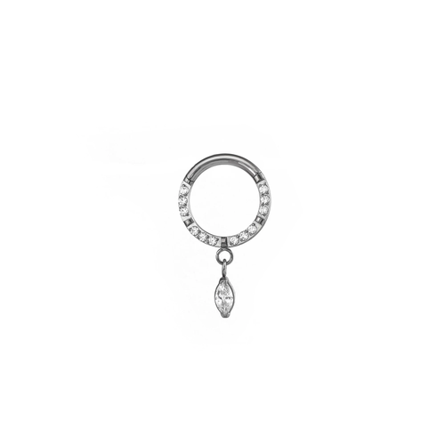16G CZ Pendant Titanium Clicker - 16G CZ Pendant Titanium Clicker - White