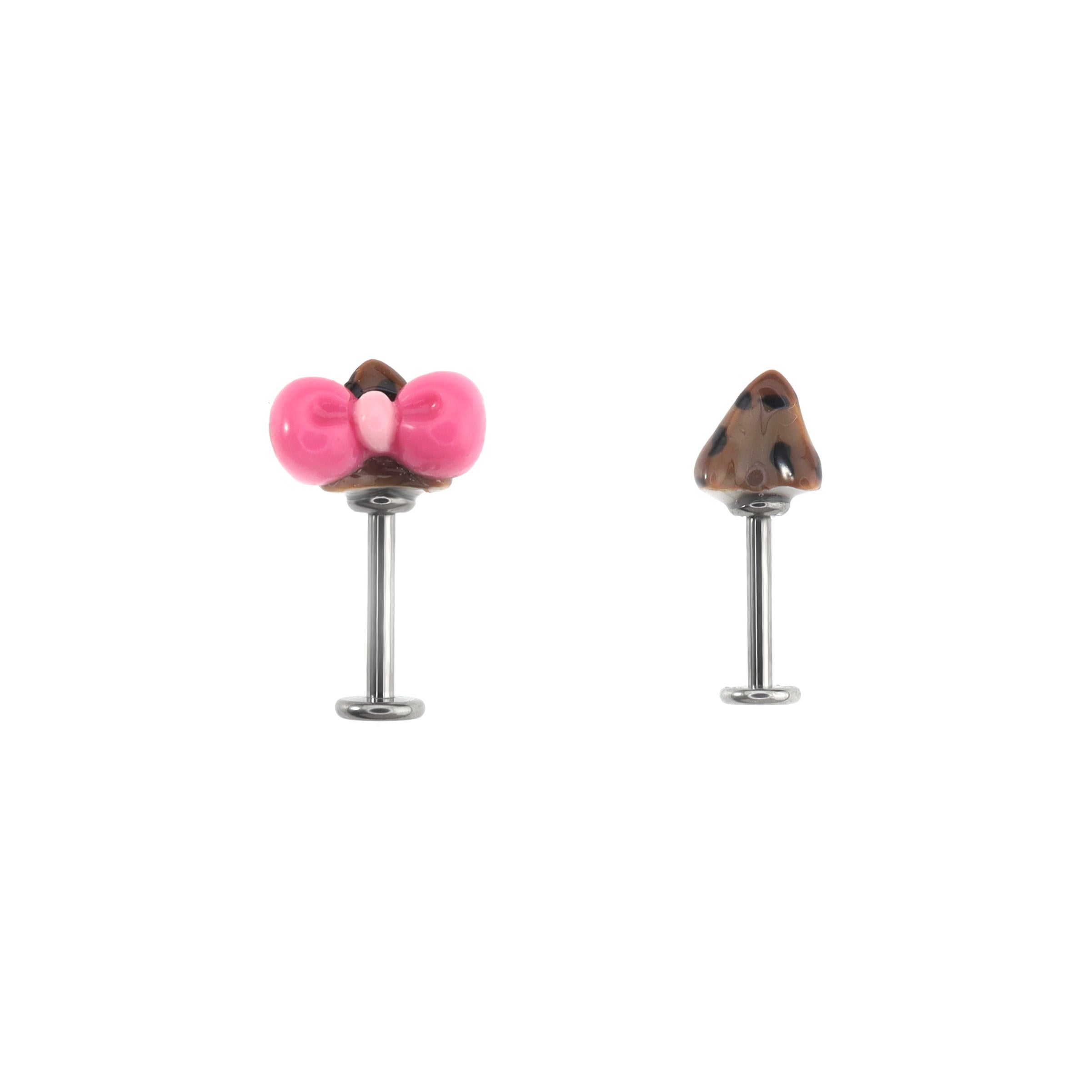 Kitty Bow Leopard Print Titanium Helix Earrings - Kitty Bow Leopard Print Titanium Helix Earrings - Pink Kitty / 6mm by CRUXJEWELRY
