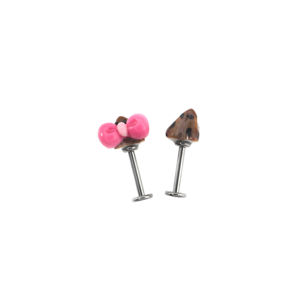 Kitty Bow Leopard Print Titanium Helix Earrings - Kitty Bow Leopard Print Titanium Helix Earrings - Pink Kitty / 6mm by CRUXJEWELRY