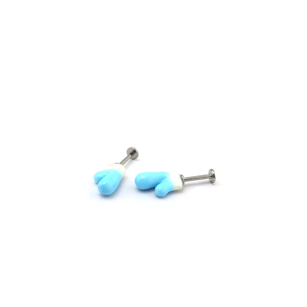 Paws & Purrs - Titanium Alloy Blue Resin Deer Antler Helix Stud - Paws & Purrs - Titanium Alloy Blue Resin Deer Antler Helix Stud - Bowkont / 6mm by CRUXJEWELRY