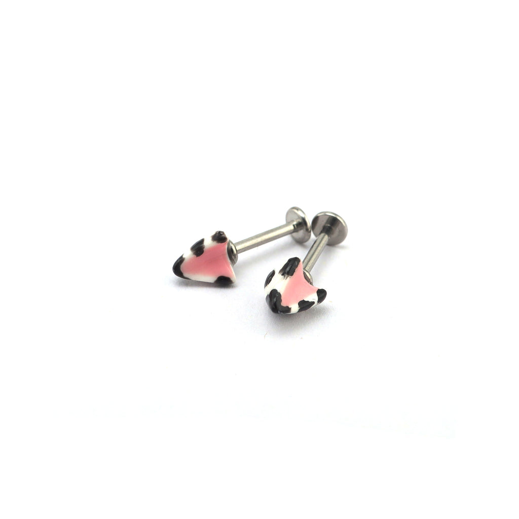 Paws & Purrs - Titanium Alloy Black & White Leopard Print Cat Ear Stud - Paws & Purrs - Titanium Alloy Black & White Leopard Print Cat Ear Stud - Bowkont / 6mm by CRUXJEWELRY