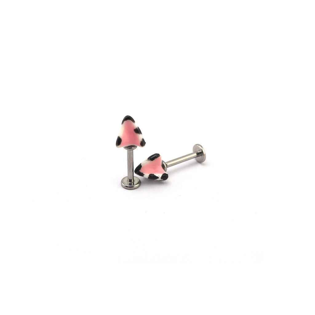 Paws & Purrs - Titanium Alloy Black & White Leopard Print Cat Ear Stud - Paws & Purrs - Titanium Alloy Black & White Leopard Print Cat Ear Stud - Set / 6mm by CRUXJEWELRY