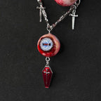 "Crown of Thorns" Red Eye Necklace - Barbed Chain & Gothic Cross