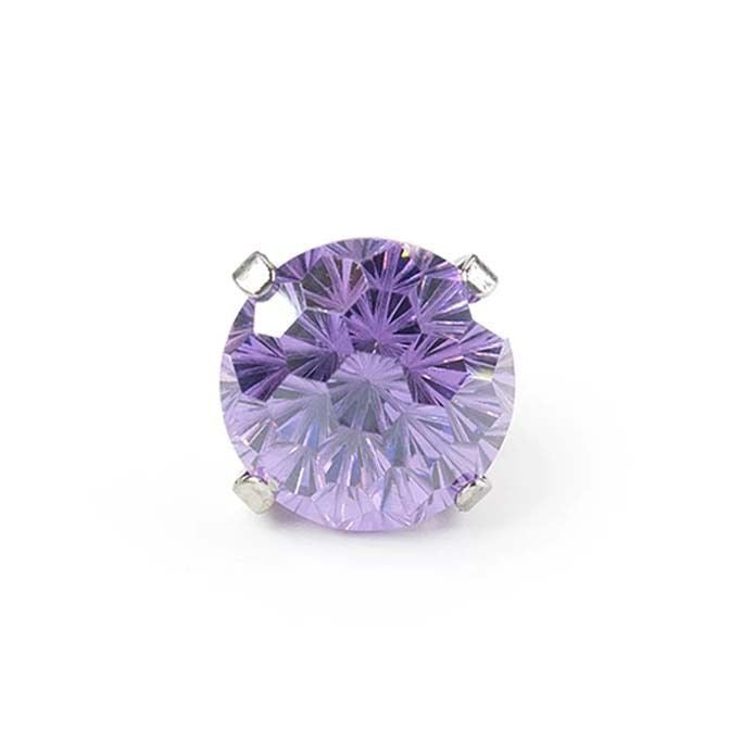 Purple Firework-Cut CZ Internally Threaded Titanium Studs