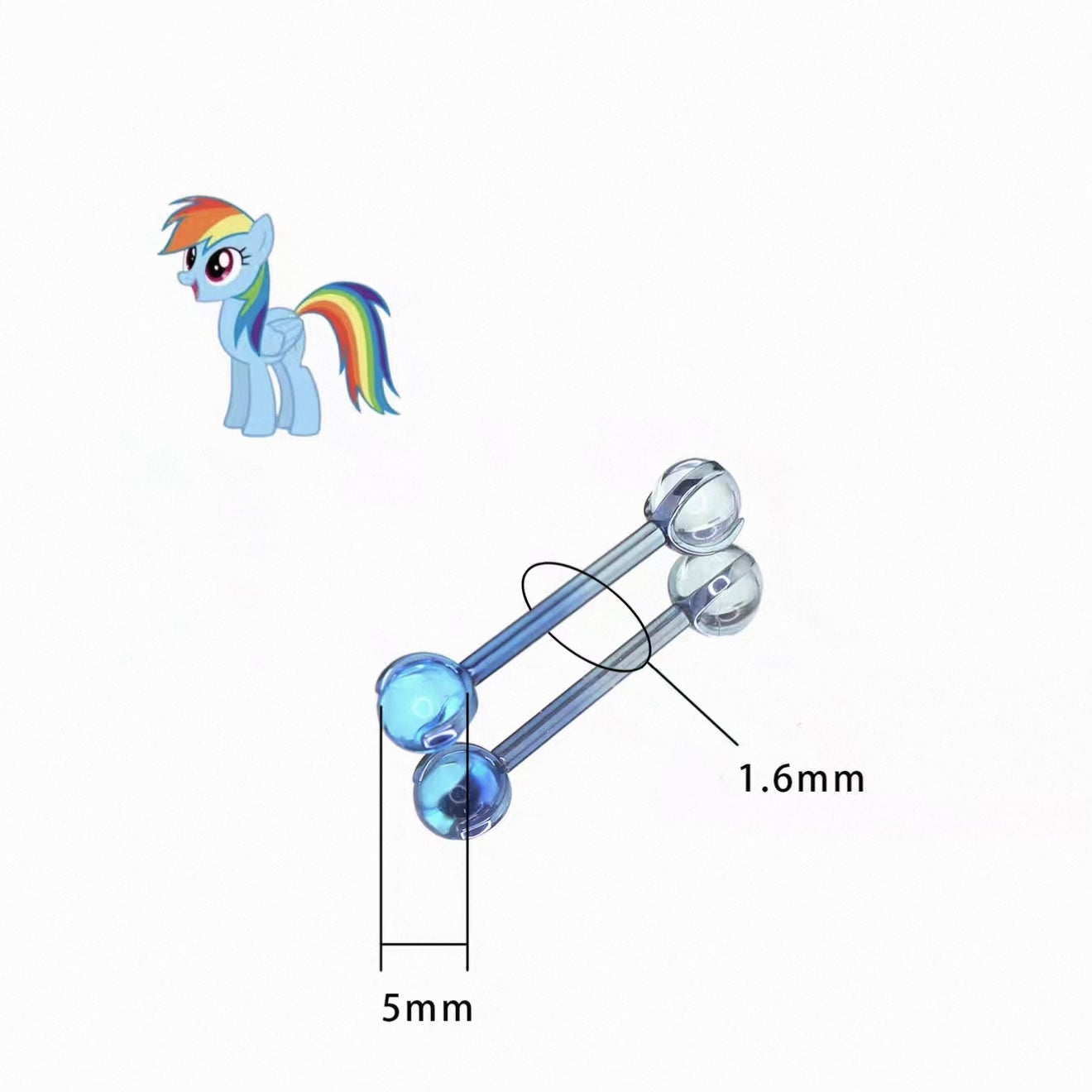 MLP Titanium Internally Threaded  Opal and CZ Barbell - Tongue Ring and Cartilage Earring