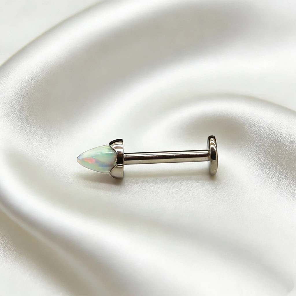 Hypoallergenic F136 Titanium Opal Cone Threadless Pin Nose Ear Labret Stud