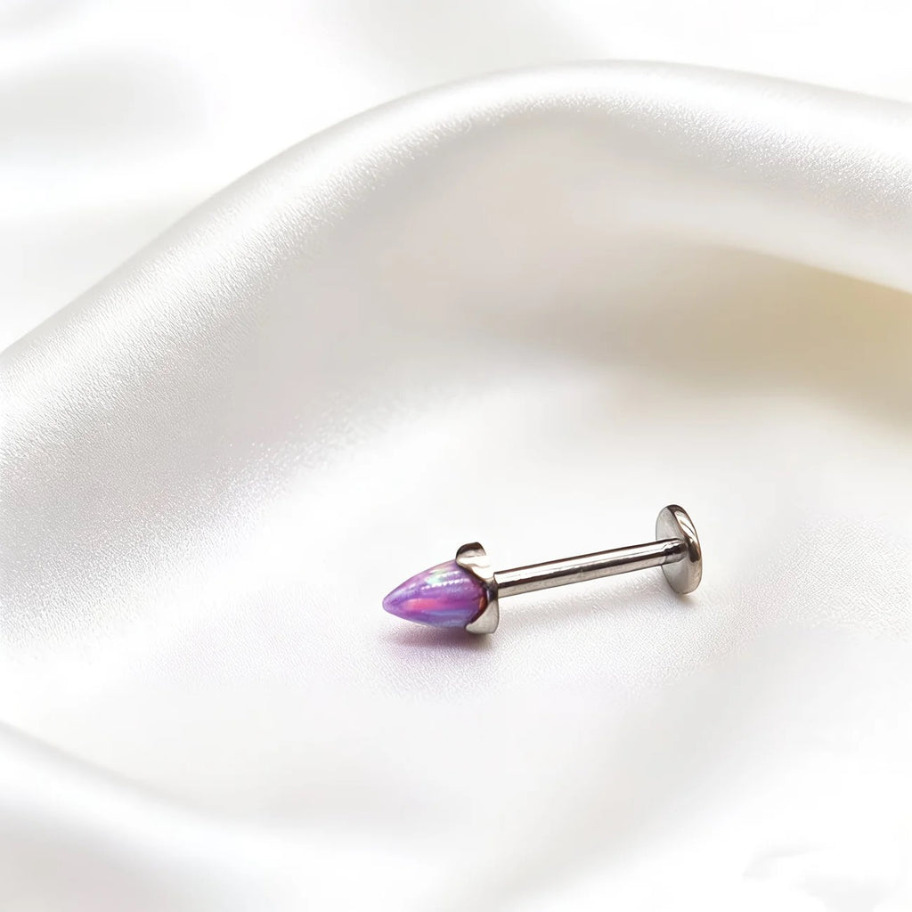 Hypoallergenic F136 Titanium Opal Cone Threadless Pin Nose Ear Labret Stud