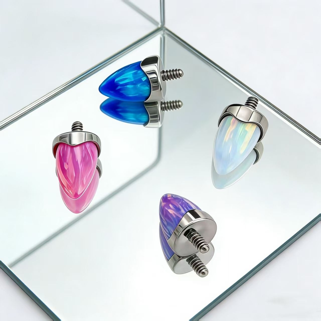 Hypoallergenic F136 Titanium Opal Cone Threadless Pin Nose Ear Labret Stud