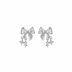 Pair Of Dainty Silver Bow Dangle Stud - Fairycore Cartilage & Helix Earring