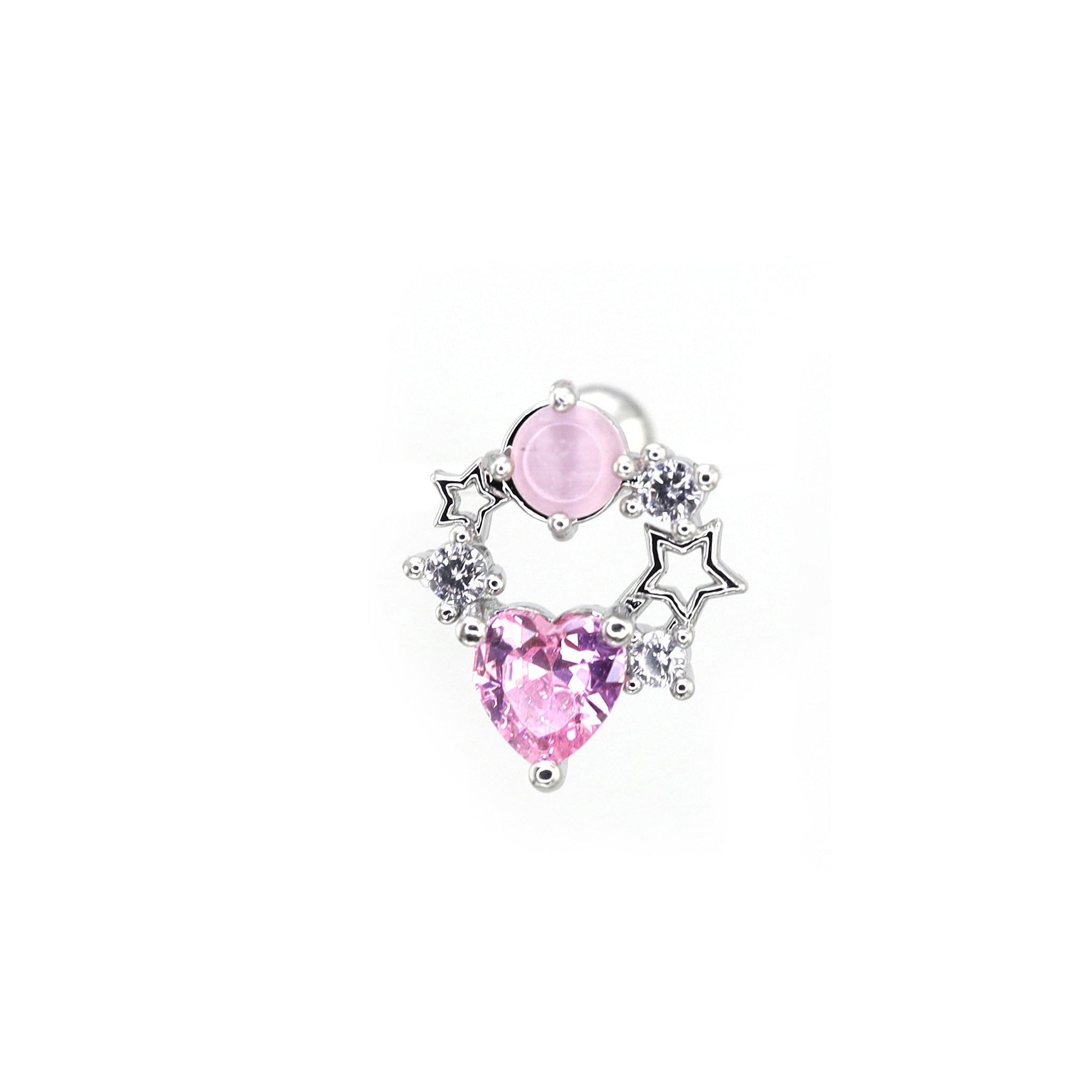 Pink CZ Cat's Eye Floral Halo white-gold-plated copper Ear Studs - Pink CZ Cat's Eye Floral Halo white-gold-plated copper Ear Studs - Single by CRUXJEWELRY