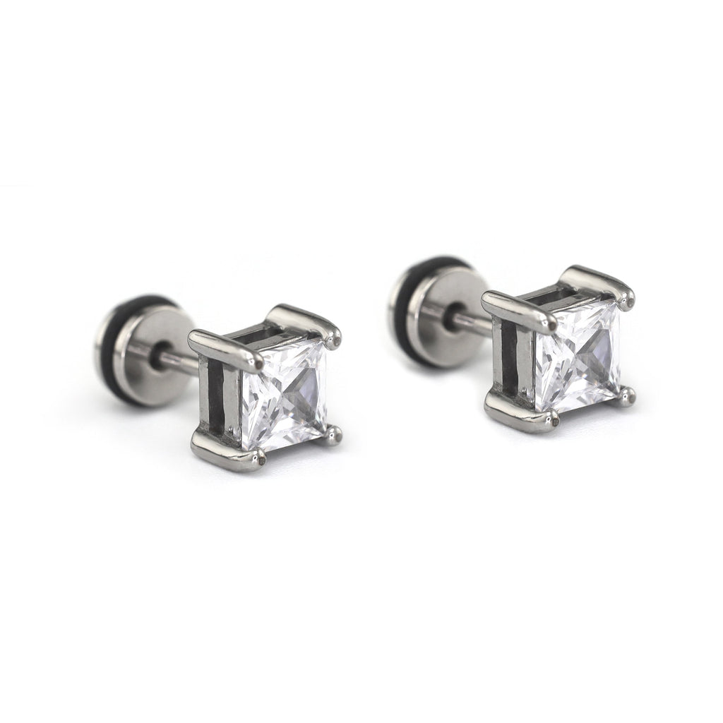PAIR OF Minimalist Square CZ Stainless Steel Ear Studs - PAIR OF Minimalist Square CZ Stainless Steel Ear Studs - Default Title by CRUXJEWELRY