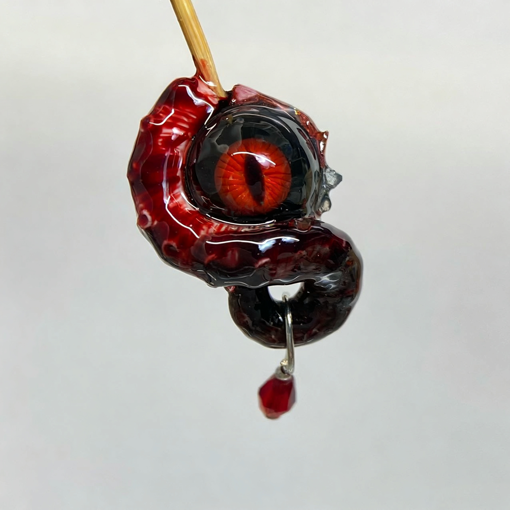 Cthulhu Eye – Vertical Pupil Octopus Tentacle Earrings in Deep Red