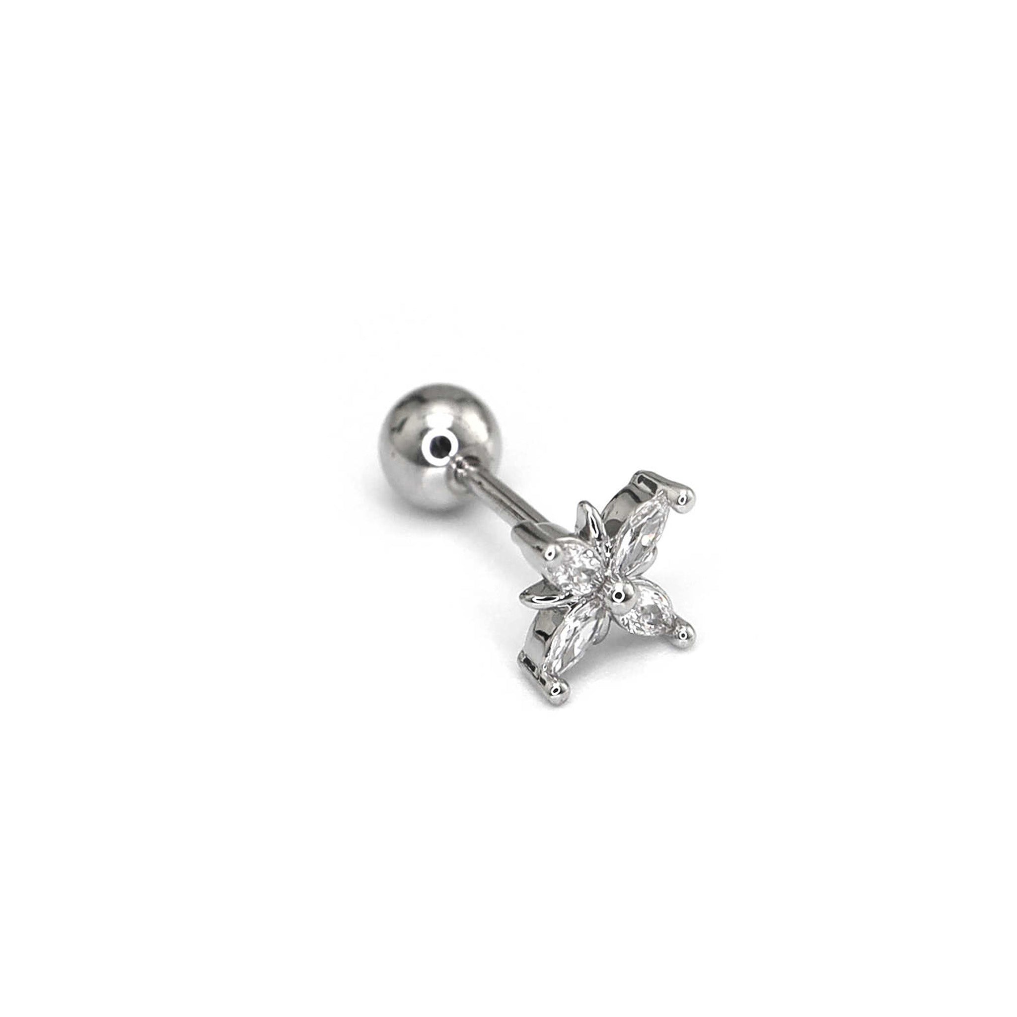 Minimalist Four Flower Ear Stud with Zirconia - Minimalist Four Flower Ear Stud with Zirconia - Single by CRUXJEWELRY