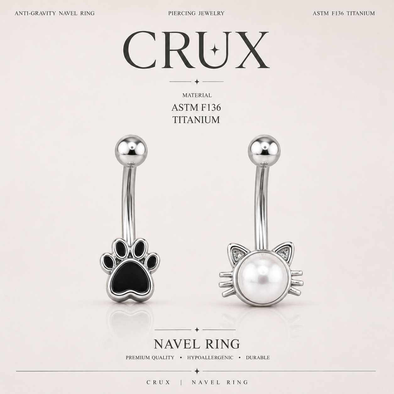 Black Epoxy Cat Paw Stainless Steel Rook Stud