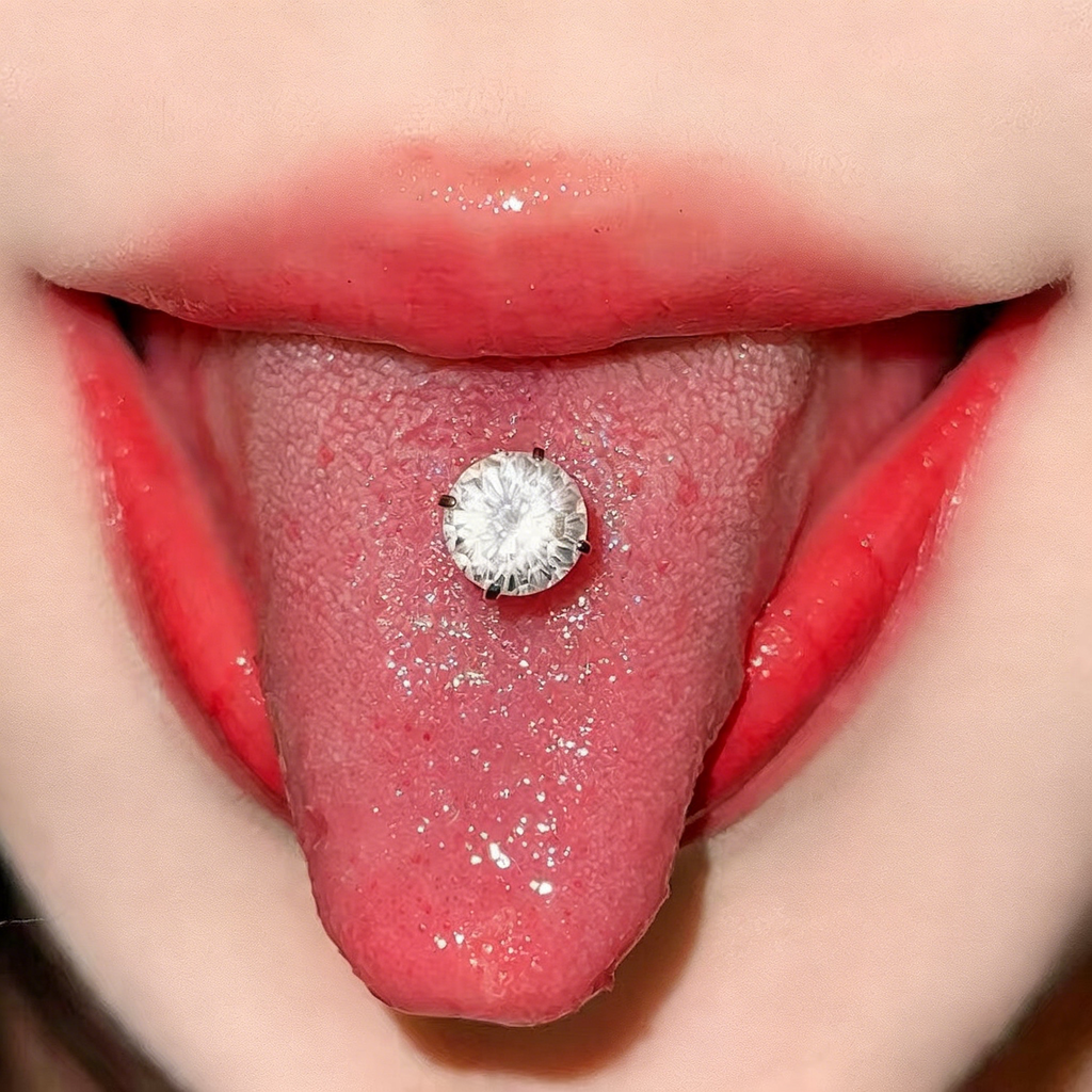 Dazzling Firework Cut 6mm CZ Tongue Ring - Drink-Safe Titanium Barbell