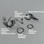 Cyberpunk Spiked Tentacle & Dice Ear Stack Silver Earring Set