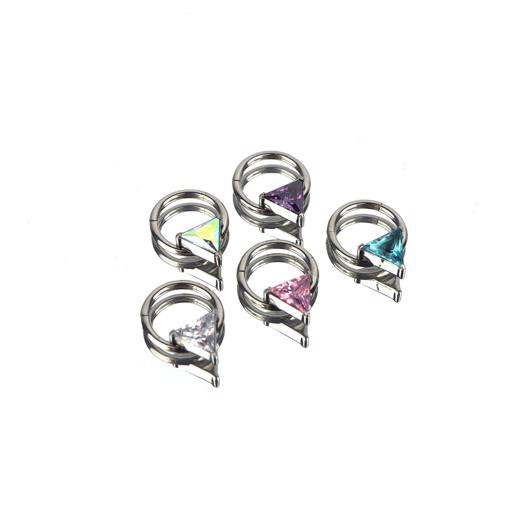 Triangle CZ stainless steel Segment Hoop - Triangle CZ stainless steel Segment Hoop - Pink / 8 mm by CRUXJEWELRY