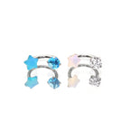 Pentagram CZ Stainless Steel internally threaded Horseshoe Ring - Blue