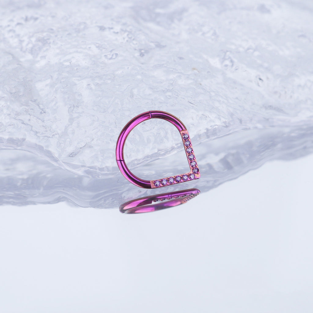 Teardrop CZ Titanium Segment Hoop - Teardrop CZ Titanium Segment Hoop - Purple / 8 mm by CRUXJEWELRY