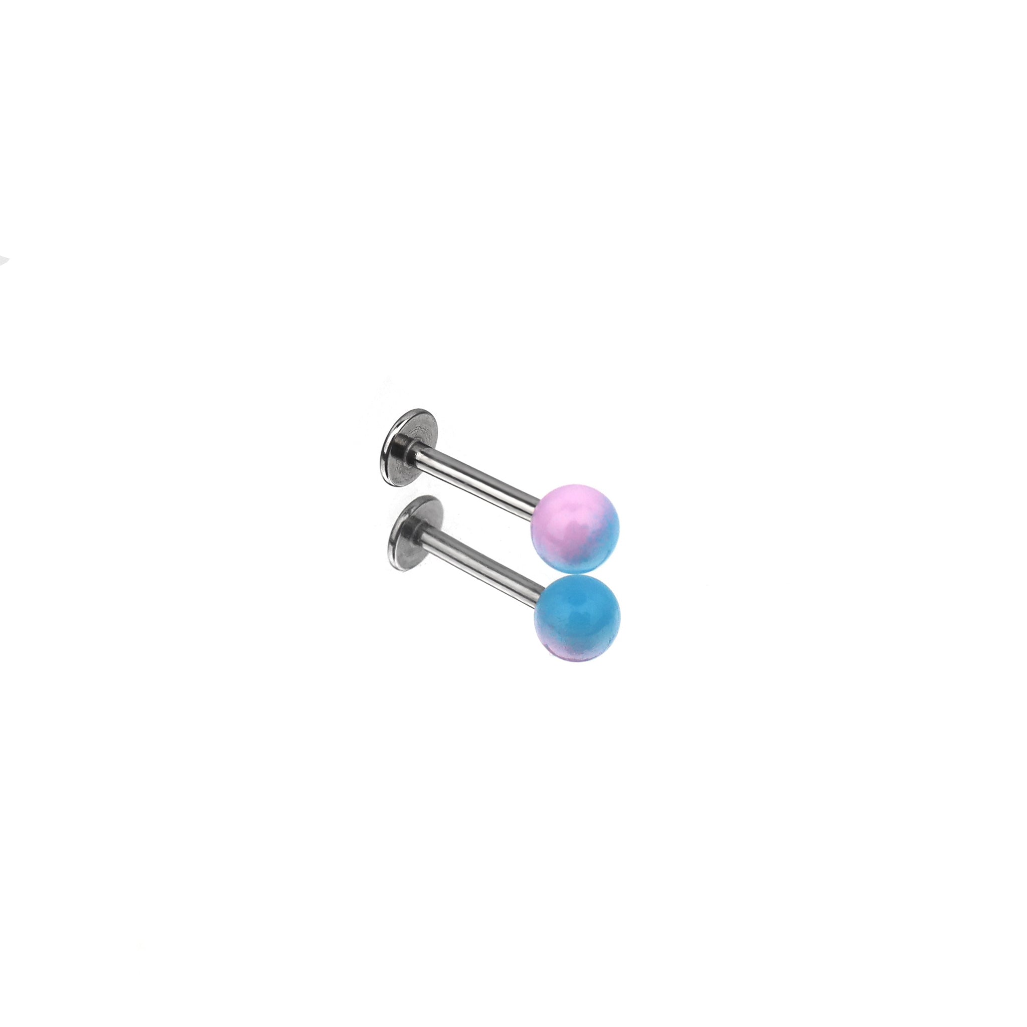 Acrylic Color Block Ball Lip Ring - Acrylic Color Block Ball Lip Ring - Pink-Blue Gradient / 6mm by CRUXJEWELRY