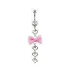 Pink Fabric bow tie Dangle Belly Ring - Pink Fabric bow tie Dangle Belly Ring - Default Title by CRUXJEWELRY