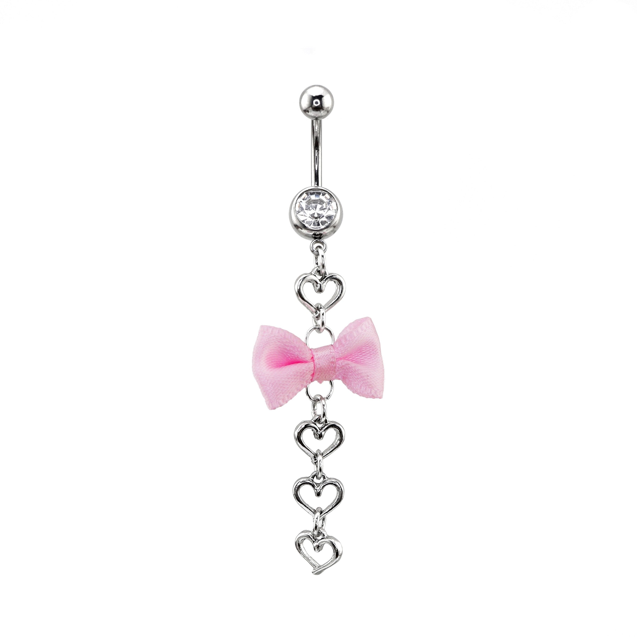 Pink Fabric bow tie Dangle Belly Ring - Pink Fabric bow tie Dangle Belly Ring - Default Title by CRUXJEWELRY
