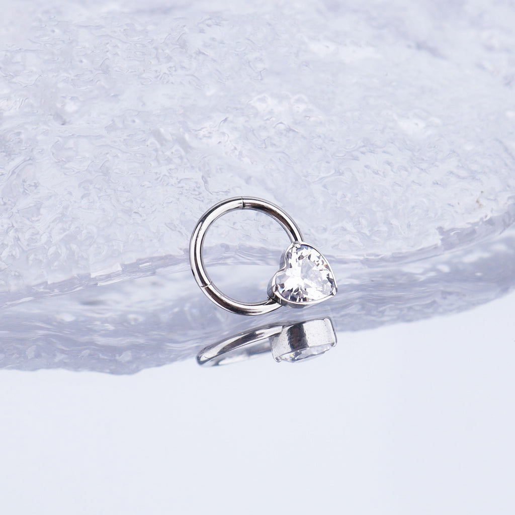 Heart-shaped CZ Stainless Steel Segment Hoop - Heart-shaped CZ Stainless Steel Segment Hoop - Radiant White / 8 mm by CRUXJEWELRY