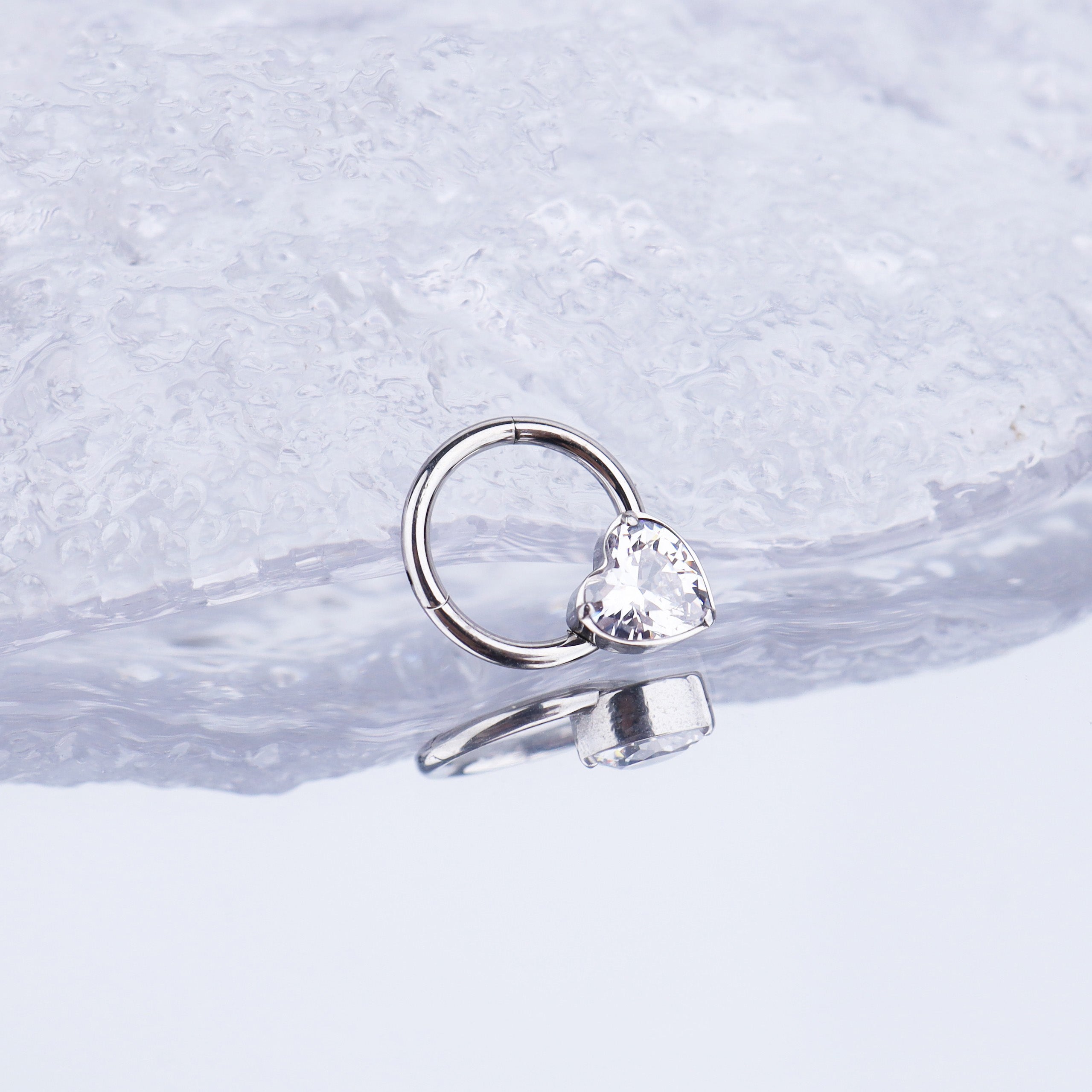 Heart-shaped CZ Stainless Steel Segment Hoop - Heart-shaped CZ Stainless Steel Segment Hoop - Radiant White / 8 mm by CRUXJEWELRY