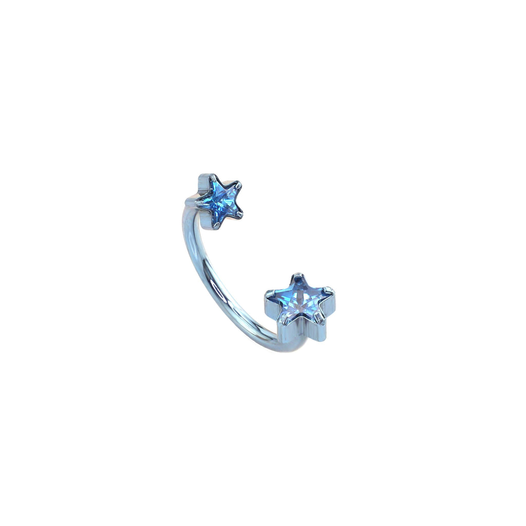 Double Pentagram CZ Titanium Horseshoe Ring - blue