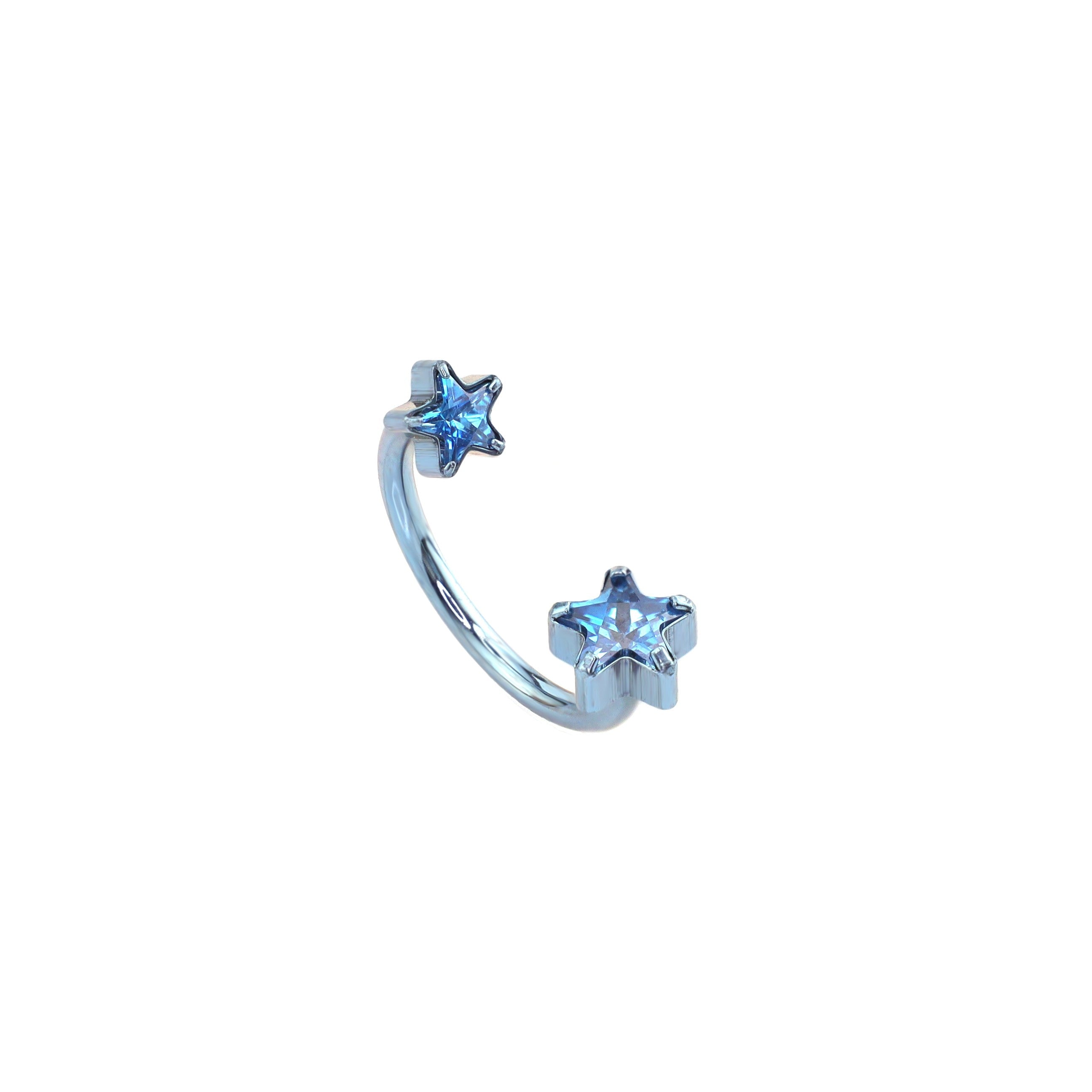 Double Pentagram CZ Titanium Horseshoe Ring - Double Pentagram CZ Titanium Horseshoe Ring - blue / 8mm by CRUXJEWELRY
