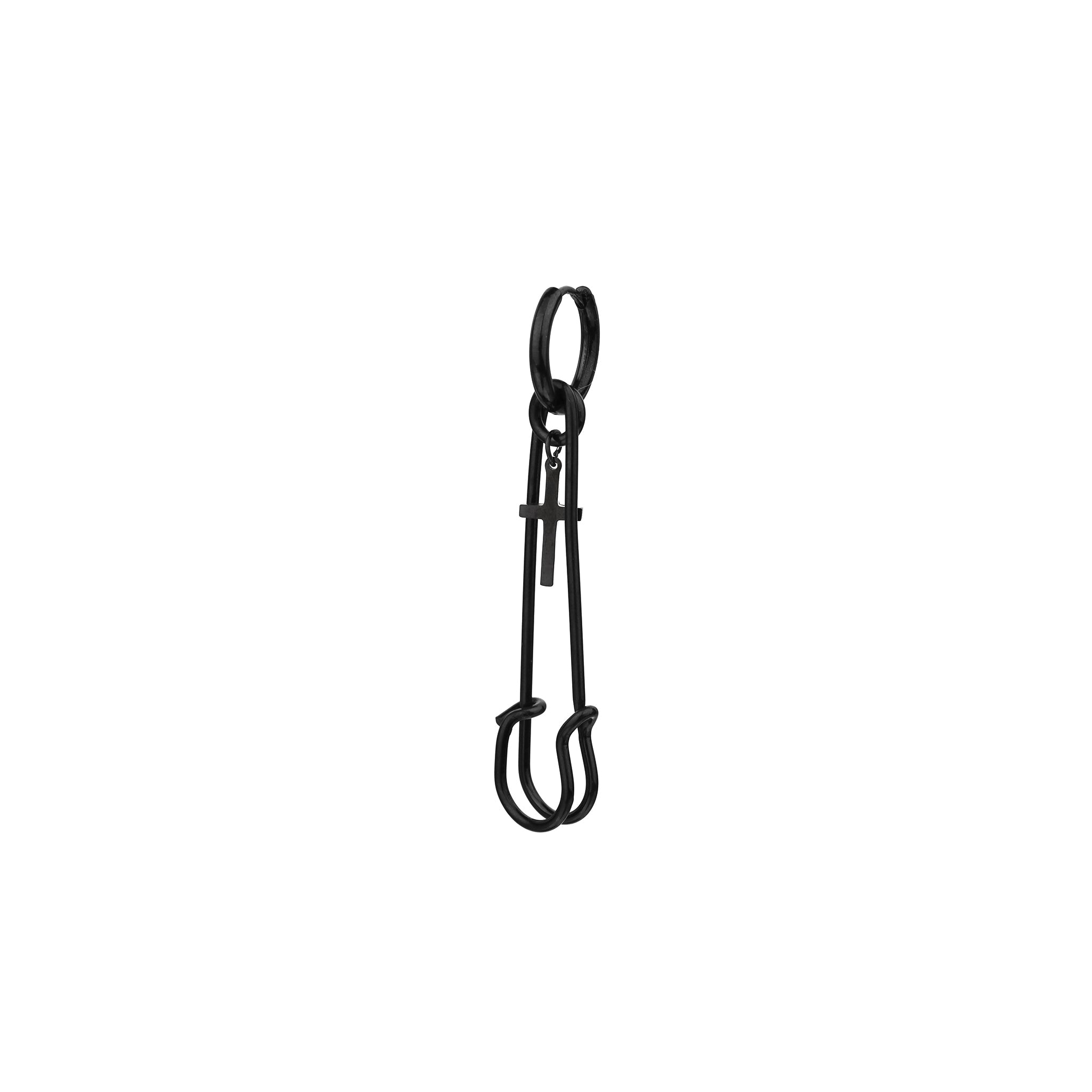 Safety Pin Cross Pendant Stainless Steel Earrings - Safety Pin Cross Pendant Stainless Steel Earrings - Single by CRUXJEWELRY