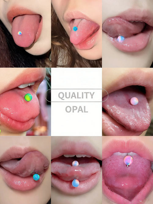 Aurora Iridescent Double 5mm Opal Tongue Ring | F136 Titanium Internally Threaded Nebula - Crux Jewelry product image 2