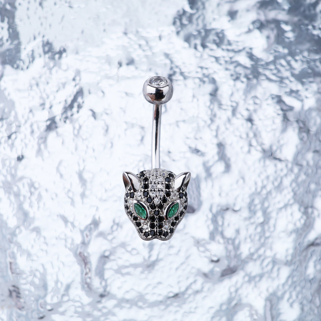 Leopard Head CZ S925 Sterling Silver Belly Ring - Leopard Head CZ S925 Sterling Silver Belly Ring - 6 mm by CRUXJEWELRY