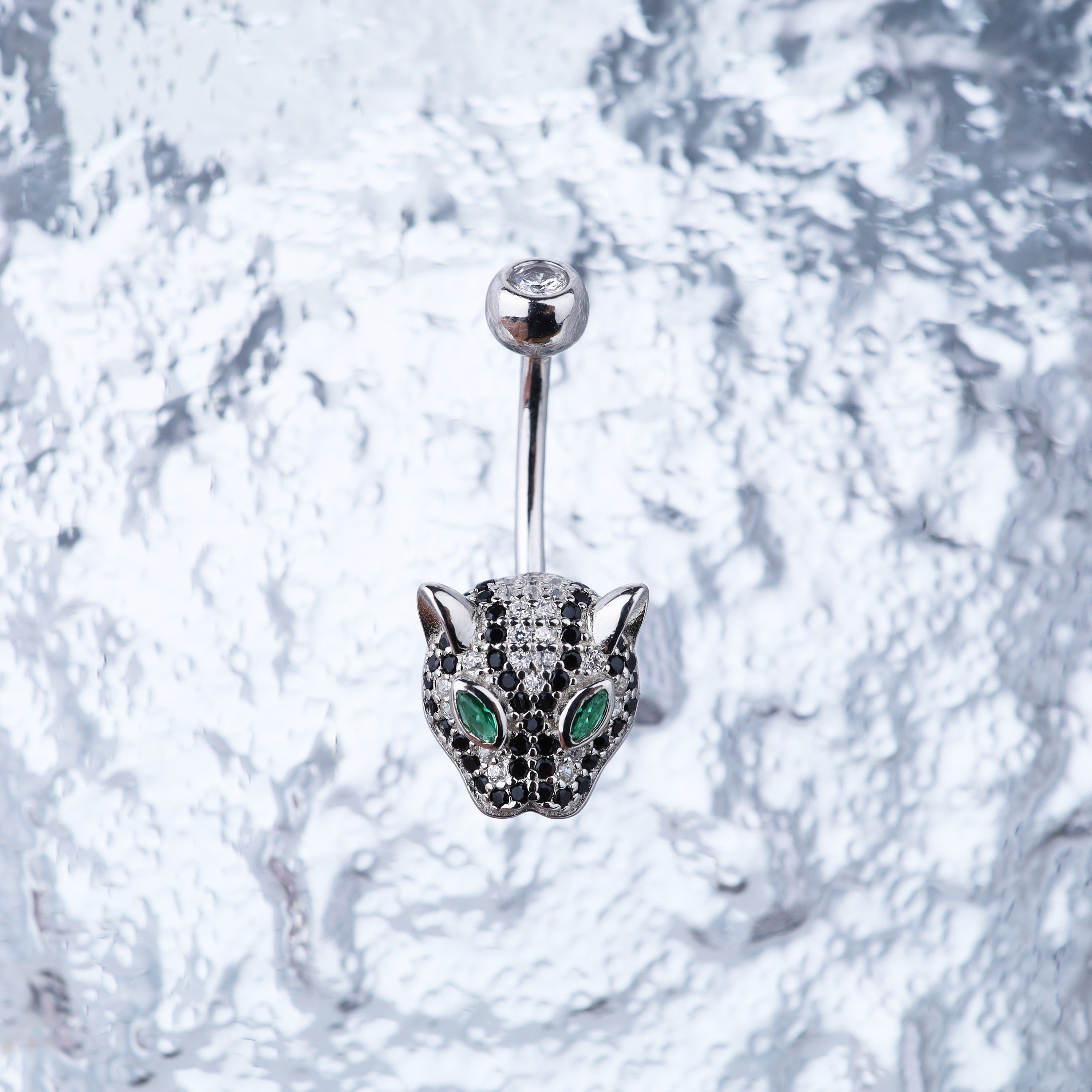 Leopard Head CZ S925 Sterling Silver Belly Ring - Leopard Head CZ S925 Sterling Silver Belly Ring - 6 mm by CRUXJEWELRY