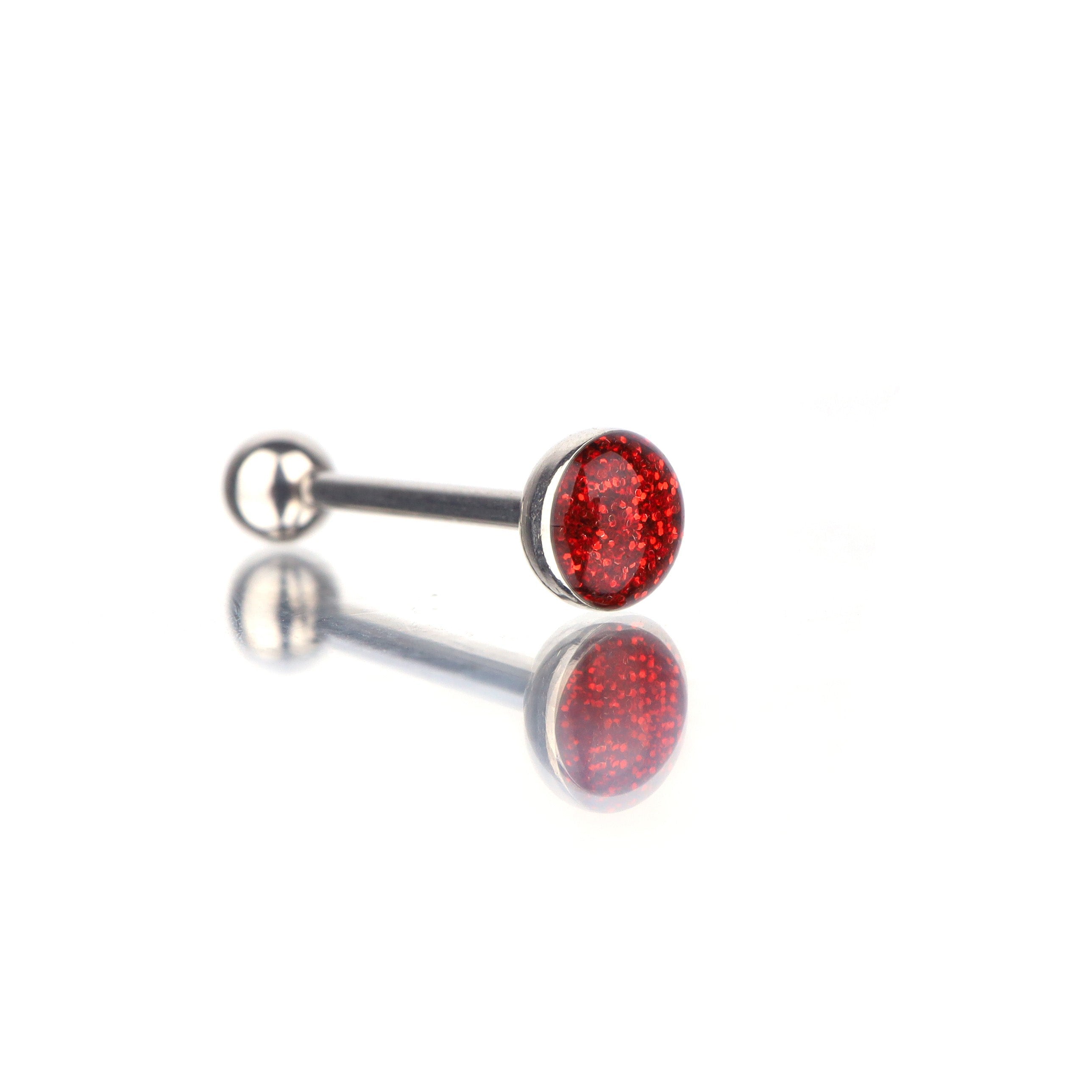 Slick glitter Resin Oil Tongue/Lip Stud - Slick glitter Resin Oil Tongue/Lip Stud - Bright Red by CRUXJEWELRY