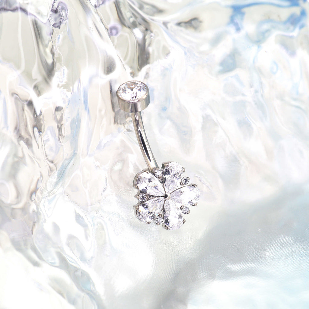 Cherry Blossom Titanium CZ Belly Ring - Cherry Blossom Titanium CZ Belly Ring - Default Title by CRUXJEWELRY