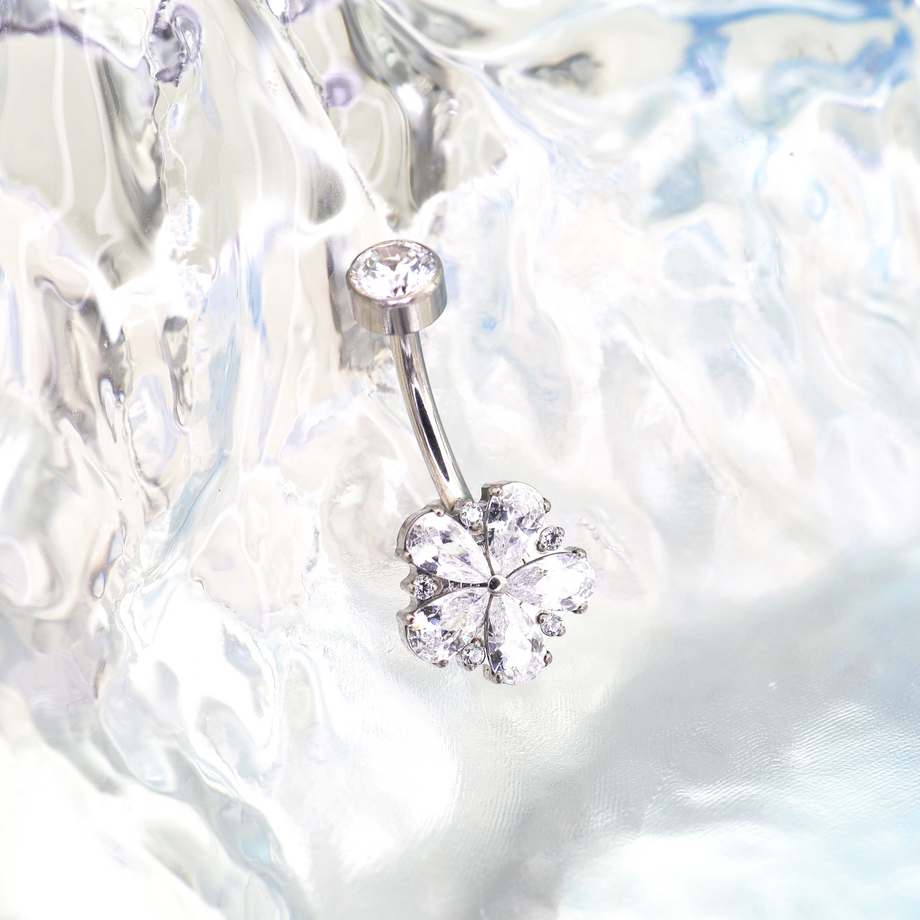 Cherry Blossom Titanium CZ Belly Ring - Cherry Blossom Titanium CZ Belly Ring - Default Title by CRUXJEWELRY