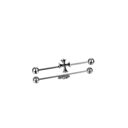 Black & White Cross Stainless Steel Industrial Barbell - product image 2