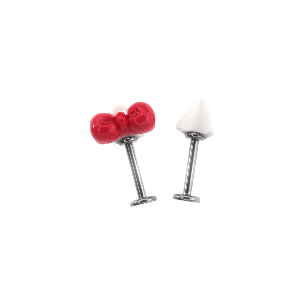 Paws & Purrs - Cute Kitty Bow Titanium Helix Studs - Paws & Purrs - Cute Kitty Bow Titanium Helix Studs - Set / 6mm by CRUXJEWELRY