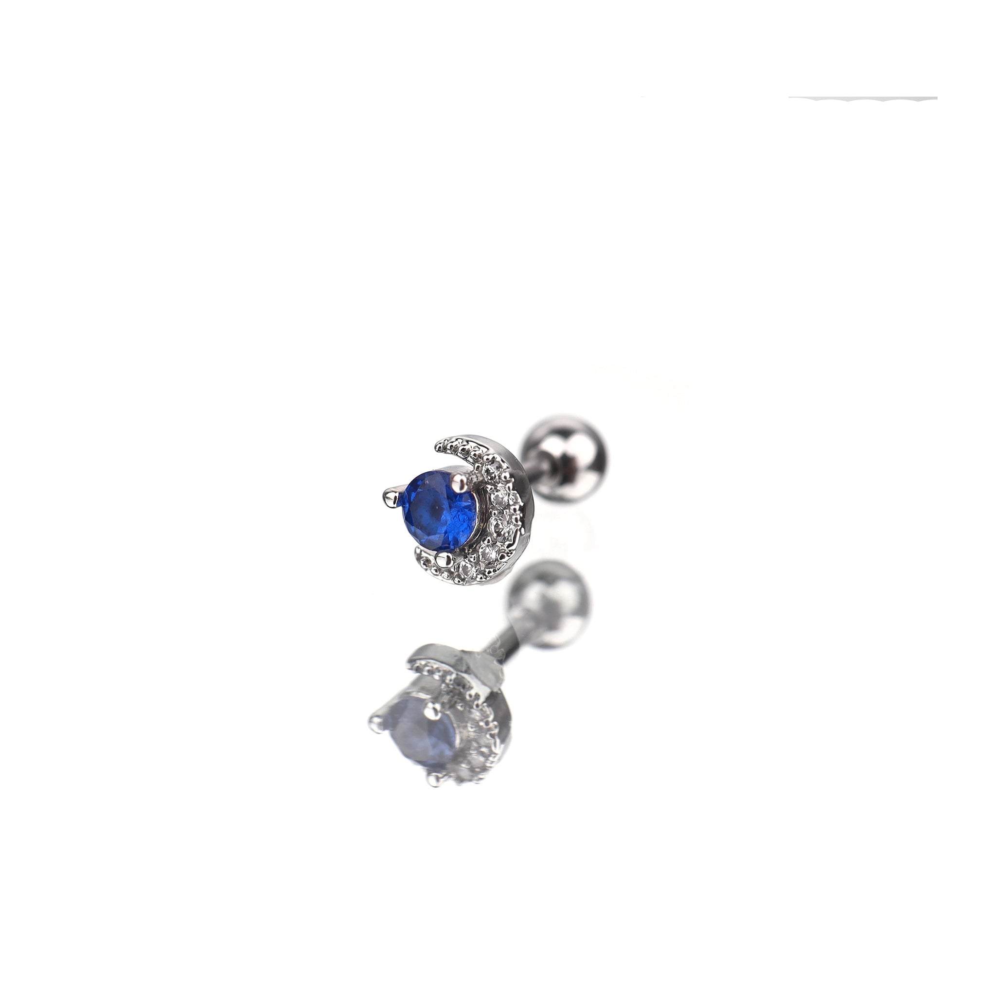 Gold & Silver Plated Blue CZ Moon Ear - Gold & Silver Plated Blue CZ Moon Ear - Sliver by CRUXJEWELRY