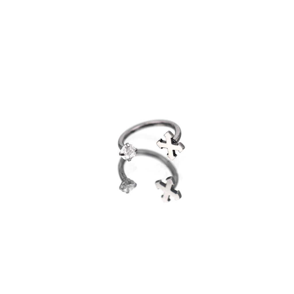 Gothic Cross Internally Threaded Stainless Steel Horseshoe Ring - Gothic Cross Internally Threaded Stainless Steel Horseshoe Ring - 8mm by CRUXJEWELRY