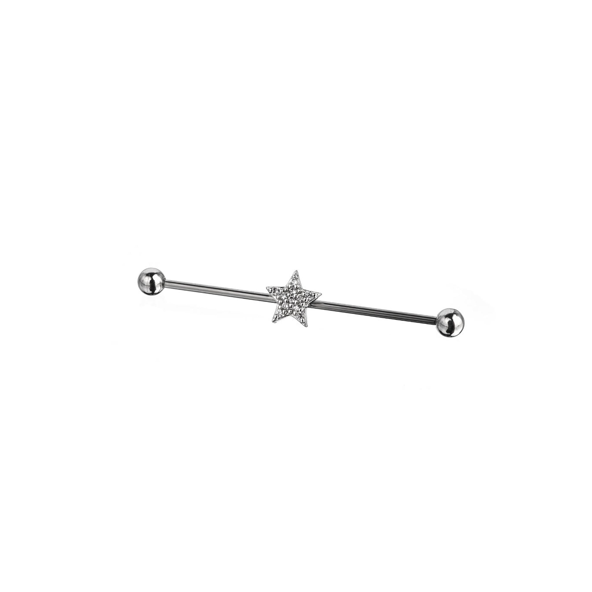 Sliver Pentagram Stainless Steel Industrial Barbell - Sliver Pentagram Stainless Steel Industrial Barbell - Default Title by CRUXJEWELRY