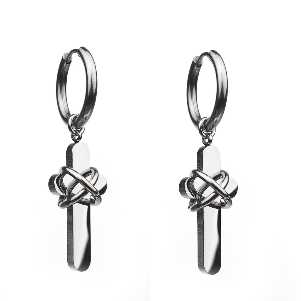 Bondage Cross Pendant Stainless Steel Earrings - Bondage Cross Pendant Stainless Steel Earrings - Set by CRUXJEWELRY