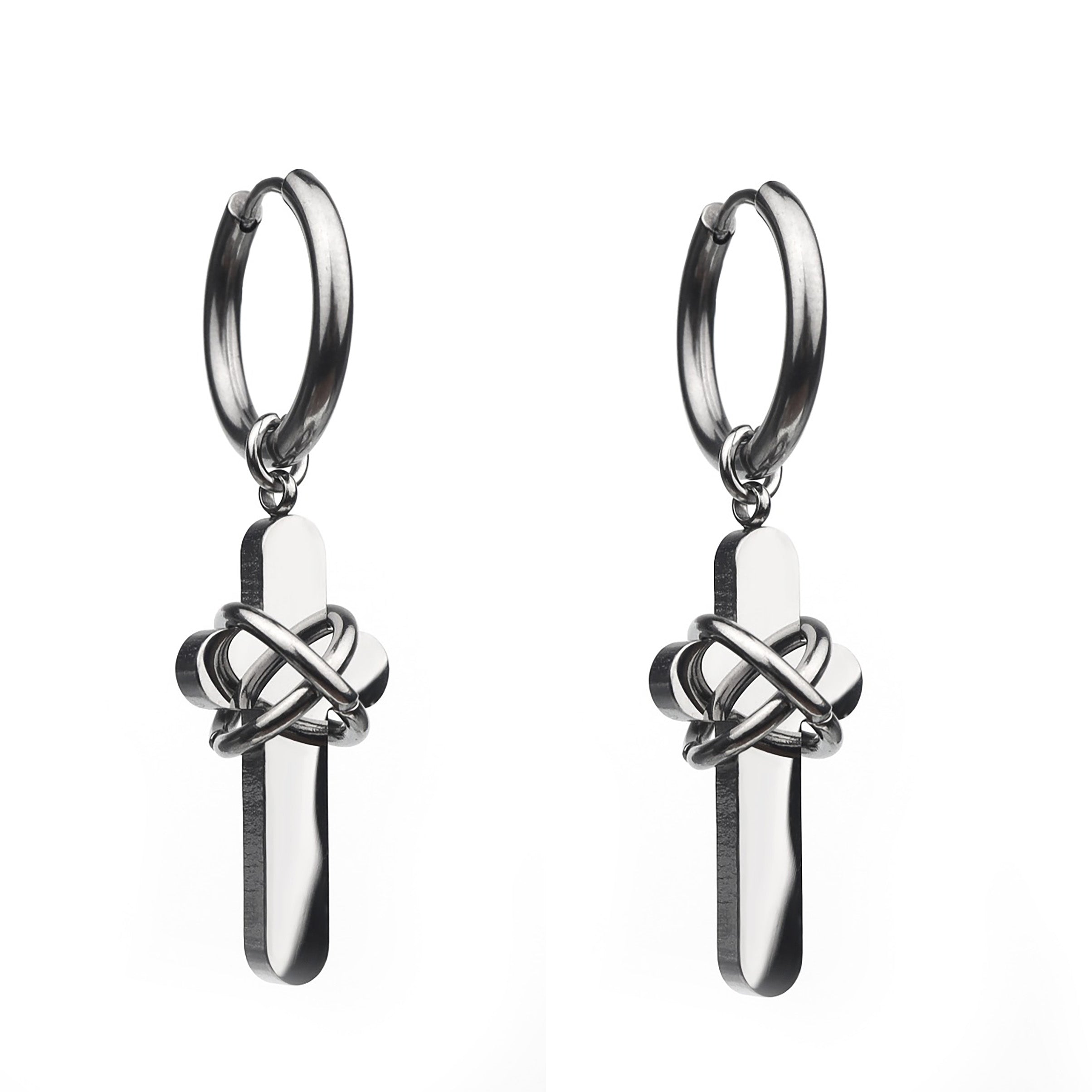 Bondage Cross Pendant Stainless Steel Earrings - Bondage Cross Pendant Stainless Steel Earrings - Set by CRUXJEWELRY